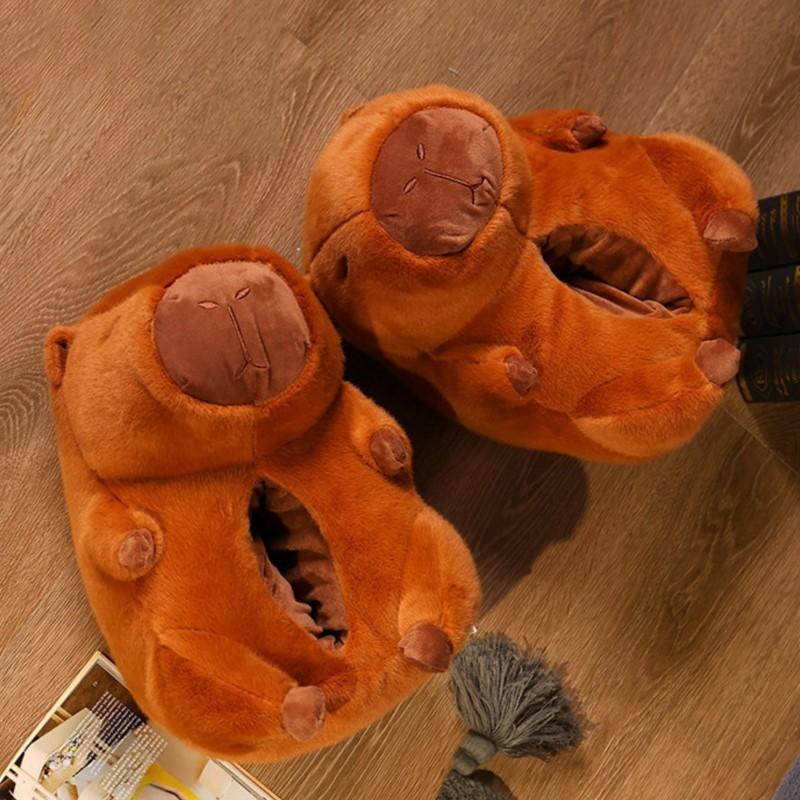 Fashion Winter Warm Home Floor Silent Soft Cotton Shoes Cute Capybara Slides Unisex Cartoon Capybara Slippers Women Plush Cute Slippers