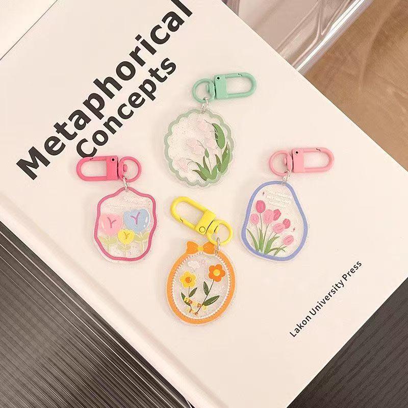 1pcs Tulip Hanging Keychain INS Korean Flower Keychain Spring Tulip Earphone Hanging Student Keychain Pendant