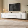 TV Cabinet with Four Doors and Two Drawers, Cabinet made of Chipboard + MDF, Steel Tube Feet, Modern Living Room Storage Cabinet with Arched Doors