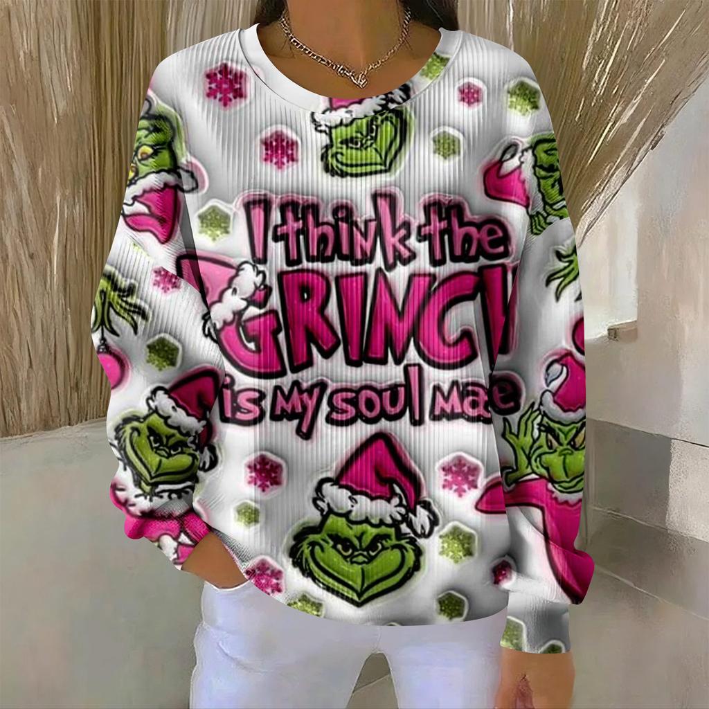 Women's Loose Comfortable Casual And Fashionable Round Neck Pattern Long Sleeved Sweatshirt