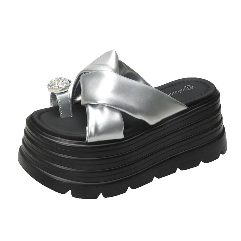 Fashion Women High Platform Slippers New 2025 Summer Beach Flip-Flops Ladies 8.5CM Wedge Heels Flock Shoes Woman Outside Chunky Sandals