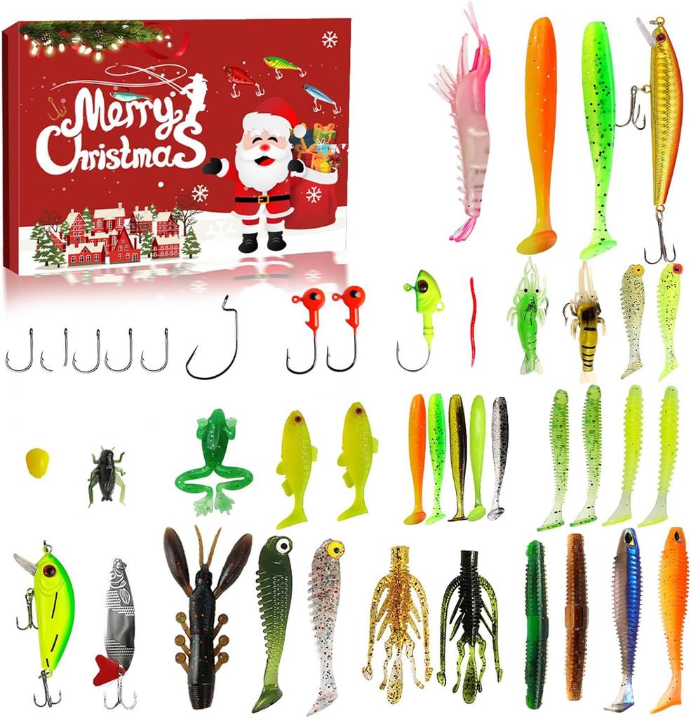 Creative Christmas Arrival Mixed Bait Fishing Lure Set with Minobo Climbing Glitter Soft & Hard Bait Fish Hook Blind Box Set