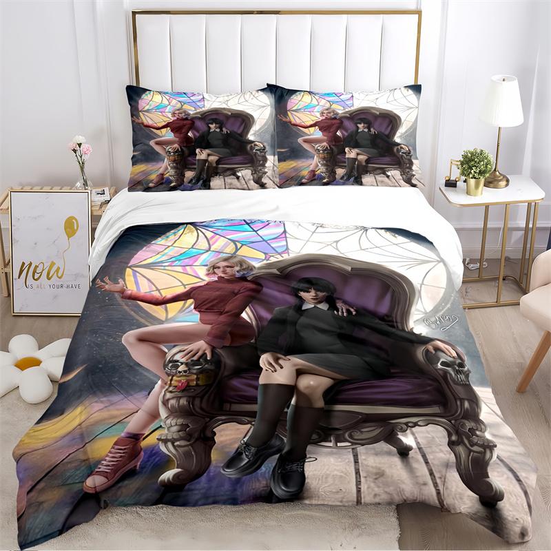 

Dark Style Girl with Braids Print Bedding Set, Black & Purple Bed Linen(1 * duvet cover + 2 * pillowcase, without core) 135x200cm