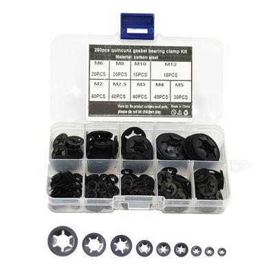 260Pcs M2-M12 Mn Steel Nut Locking Star Washers Bearing Clamps Fastener Tool Kit