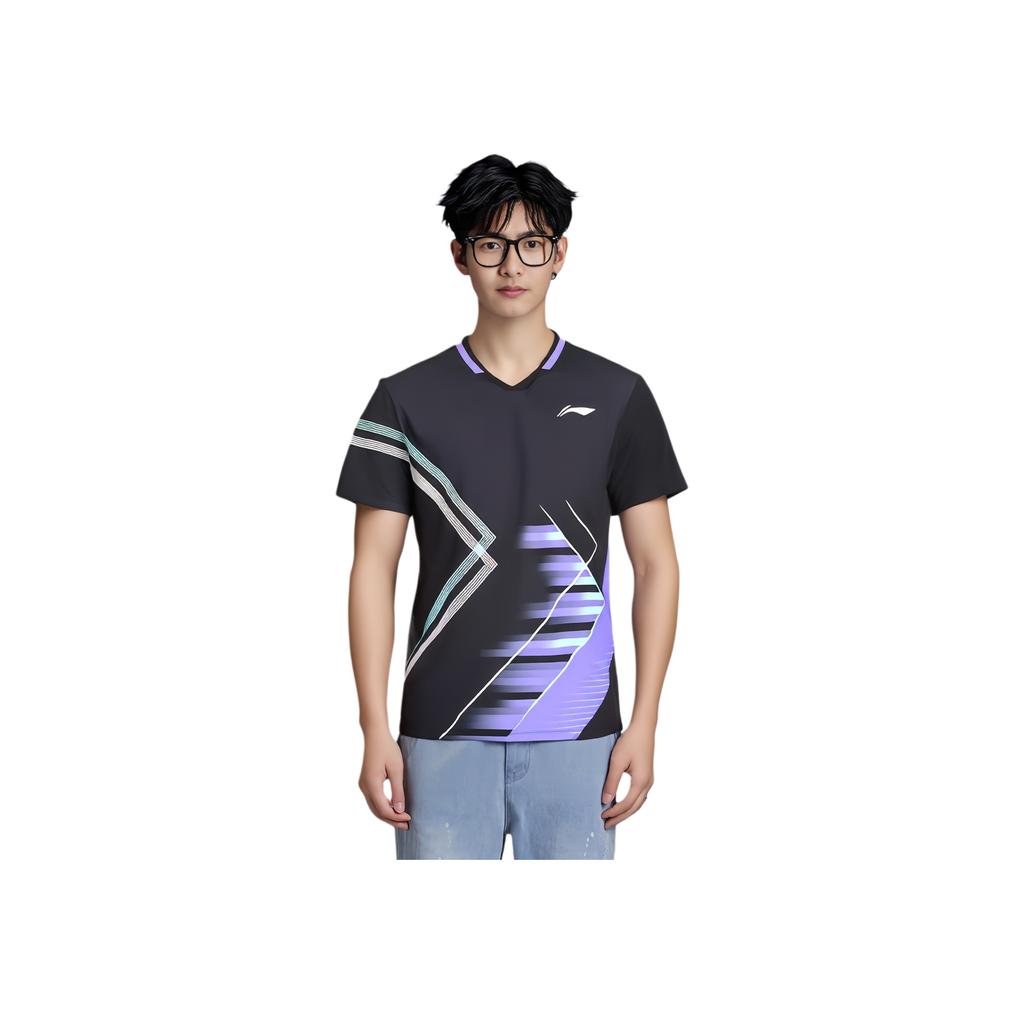 Li Ning Sports Casual Simple Pullover Short Sleeve Badminton Shirt Unisex Tops Black AAYV051-1