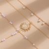 Ins Sun Alloy Pendant Collarbone Chain French Temperament Pearl Beaded Long Necklace Fashionable Commuter Stacking Style Holiday Women's Jewelry