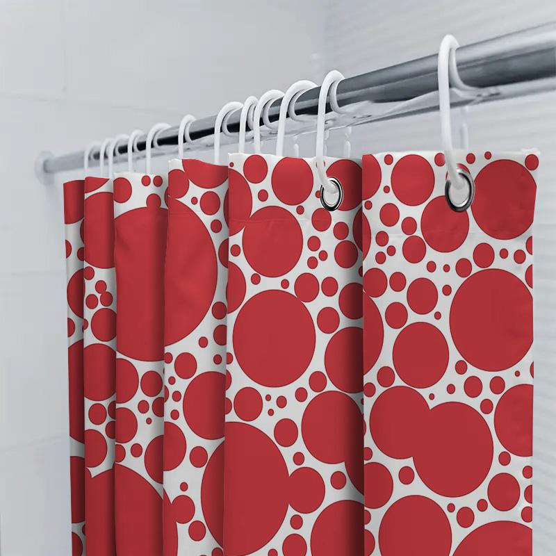 Red Polka Dot Shower Curtain Modern Bathroom Decor Waterproof Fabric Liner Vintage Farmhouse Style Washable Home Textile