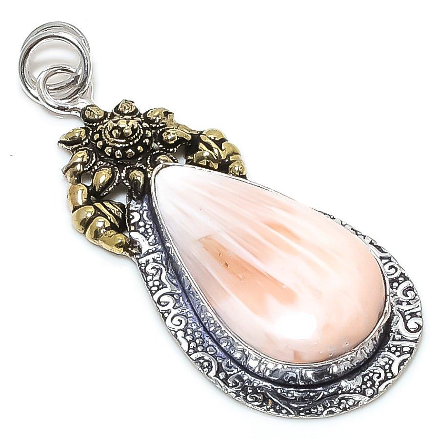 

Natural Scolecite Gemstone 925 Sterling Silver Two Tone Pendant 2.48 O8R02