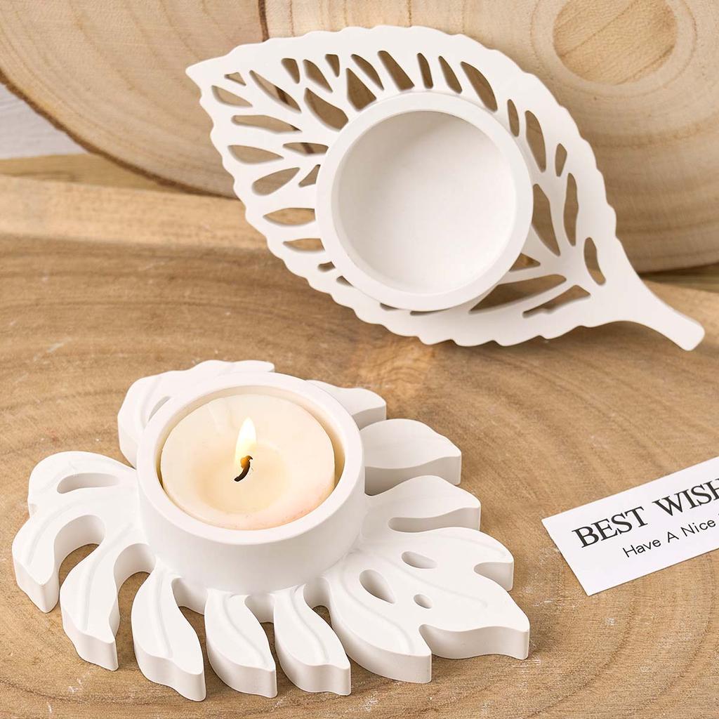 Leaves Candlestick Silicone Mold DIY Handmade Leaf Tealight Candle Holder Plaster Concrete Resin Craft Casting Molds Home Decor