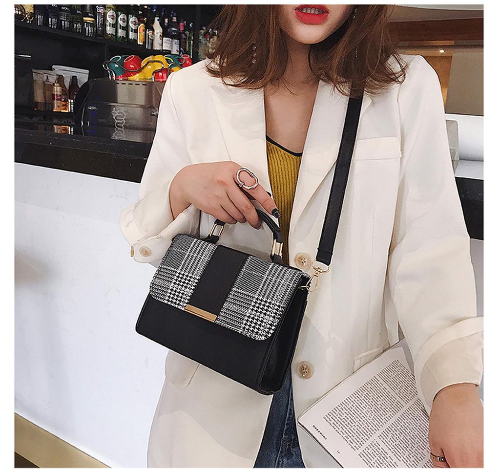 Mini Shoulder Bag Handbag Small Checkered PU Leather Lightweight [PIENSE] Women's 2-way (Black)