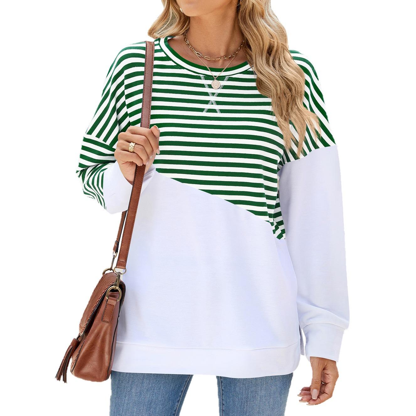 

Элегантный и модный осенне-зимний удобный круглый воротник в полоску сращивание повседневный длинный рукав толстовка топ пуловер толстовка толстовки XXL