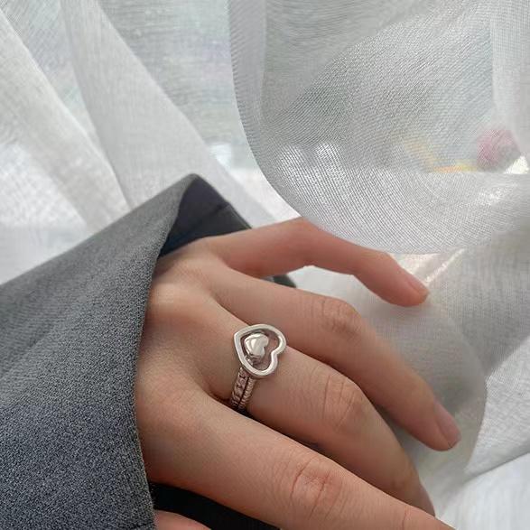 2 stk/sett koreansk hjerte stablering for kvinner Elegant sølv fingerringer tilbehør smykker