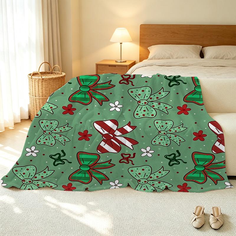 Lightweight Flannel Throw Blanket, Bow Knot Design, Soft Cozy Warm, Versatile for Sofa, Bed, Car & Christmas Home Use