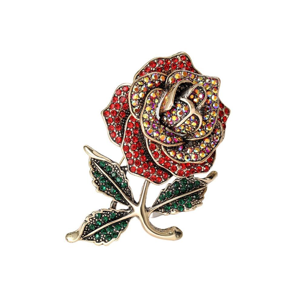 

Sparkling Flowers Pin Light Luxury Zinc Zinc Alloy Zircon Badge Fashion Rose Brooch Gift зелений/червоний