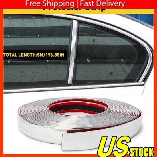 Chrome Trim Molding Strip Car Door Window Bumper Side Trime Protector 16FT 0.8cm