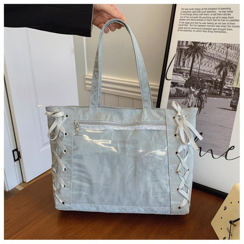 Large capacity bag 2026 new Japanese soft girl ribbon bow portable pain bag transparent shoulder bag
