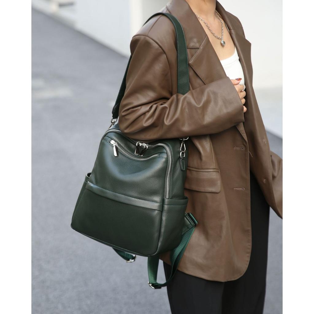 תרמיל גב מעור פרה, תיק בית ספר, קיבולת גדולה, תיק לאמא רב-כיסים, תיק נסיעות מעור רך.