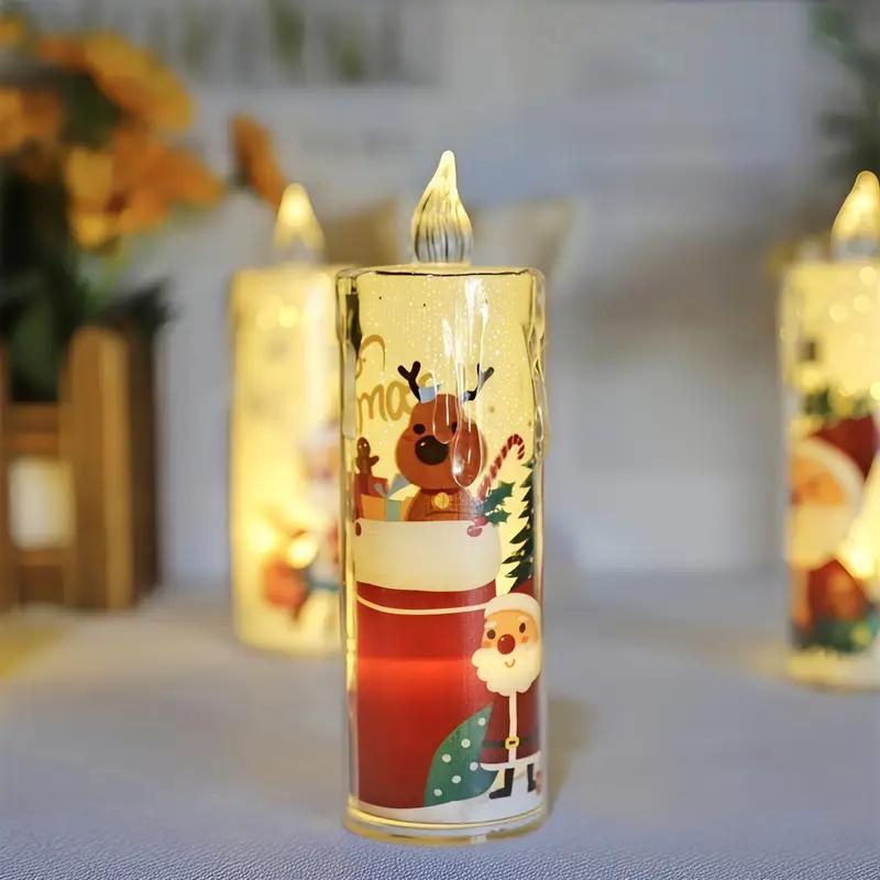 4PCS Electronic Candle Christmas Decoration Transparent With Printed LED Simulation Flameless Candle Ambient Lighting Xmas Gift