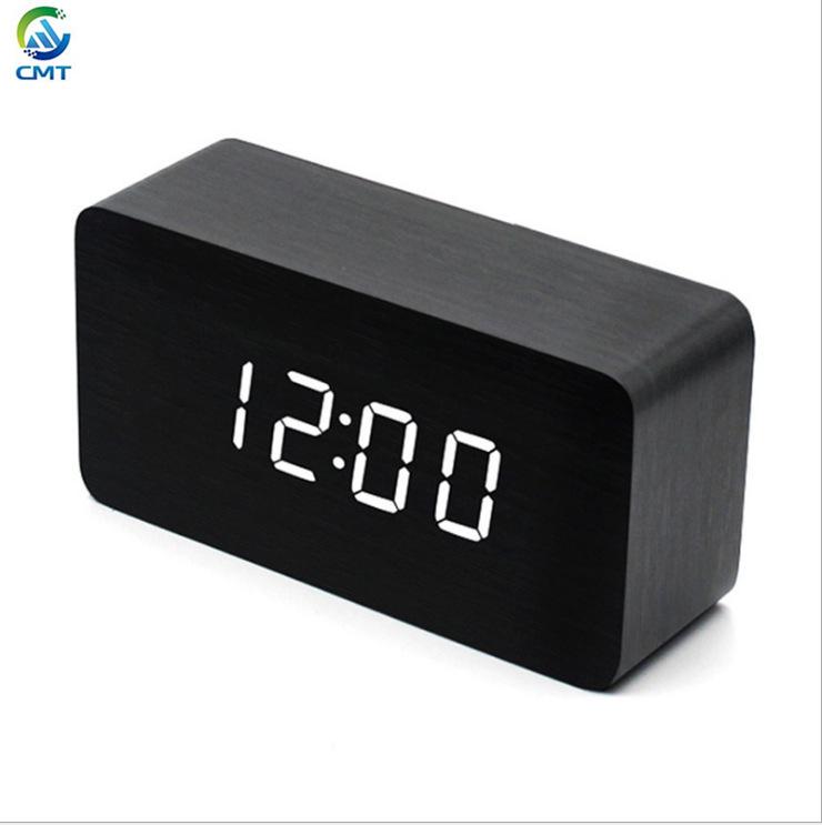 LED Wooden Clock Desktop Silent Electronic Alarm Clock Home Ornament Clock USB Dry Battery Dual-purpose Alarm Clock