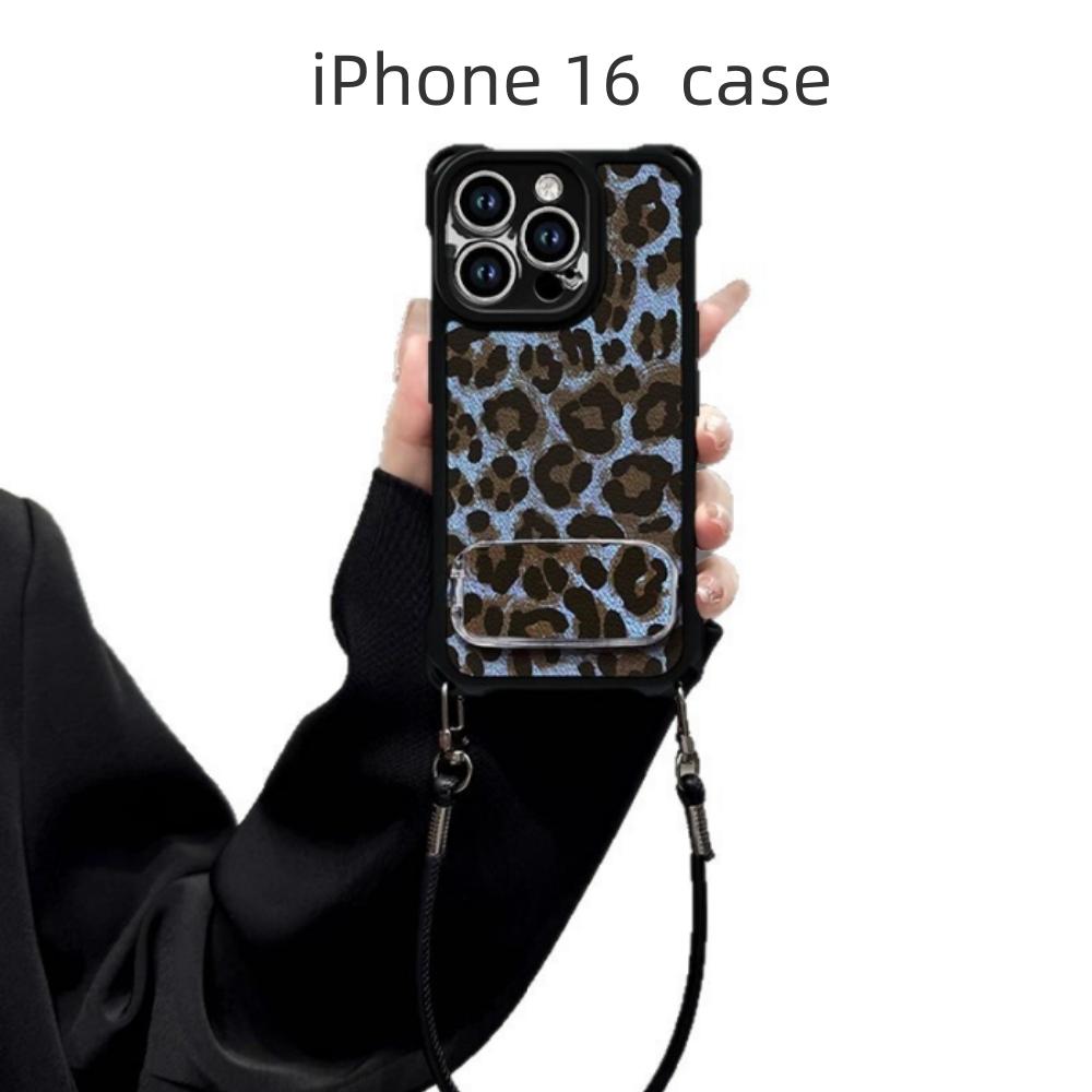 

Phone Case LeoSafe Blue Leopard Print, 4-Corner Wrist Strap, Shockproof Bumper for iPhone 16/17