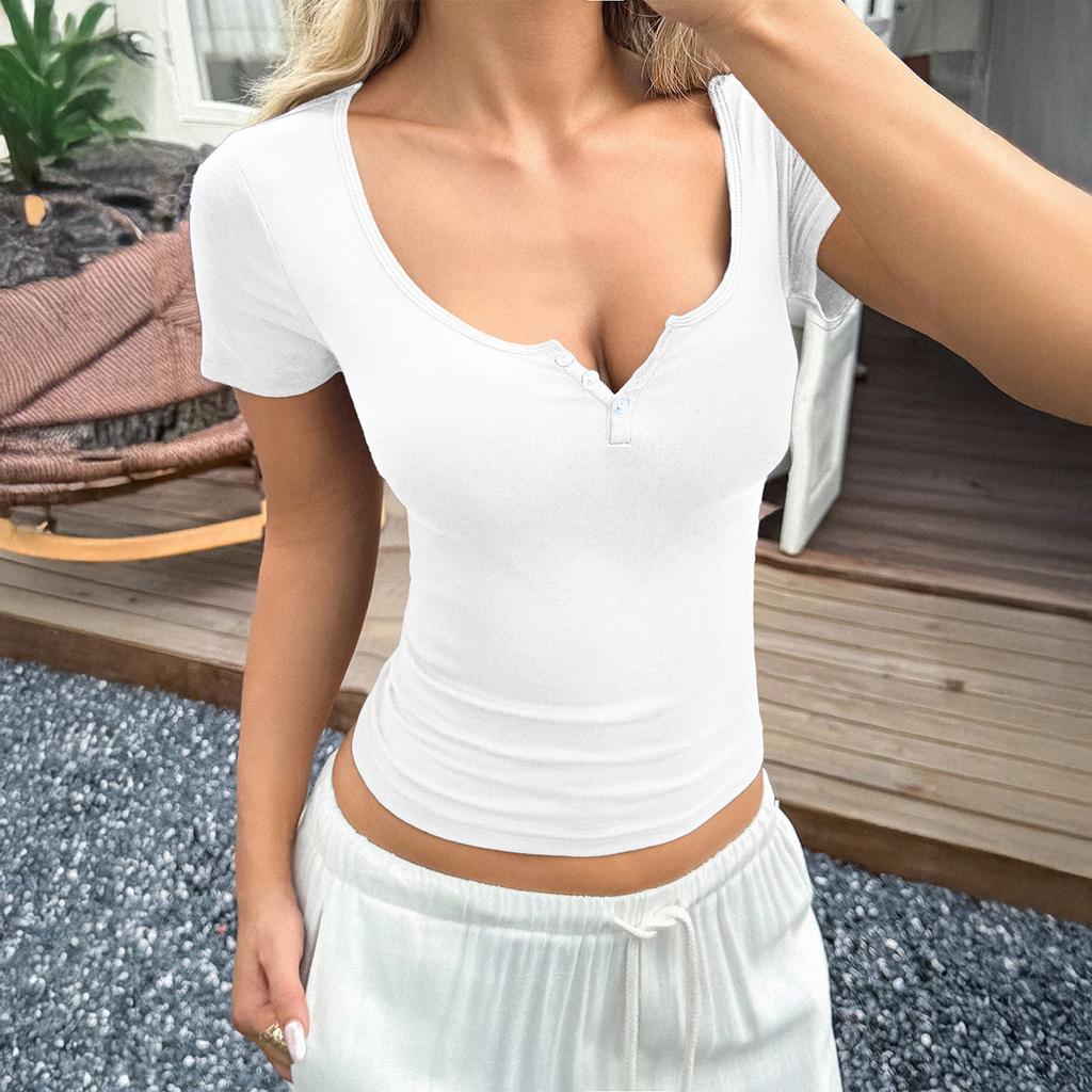 European and American Y2K Spice Girls Sexy Button Vest Short Sleeve Women's T-Shirt Women's Spring and Summer