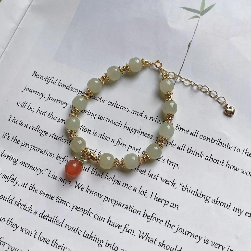 Intense longing*Hetian jade bracelet, vintage light luxury niche design, suitable for female friends to give to mothers, peach agate light luxury