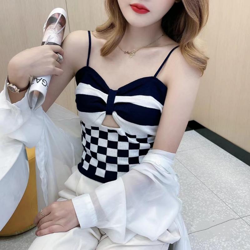 Chest Bow Halter Vest Women's Summer New Hollow Sexy Spice Girl Style Short Top