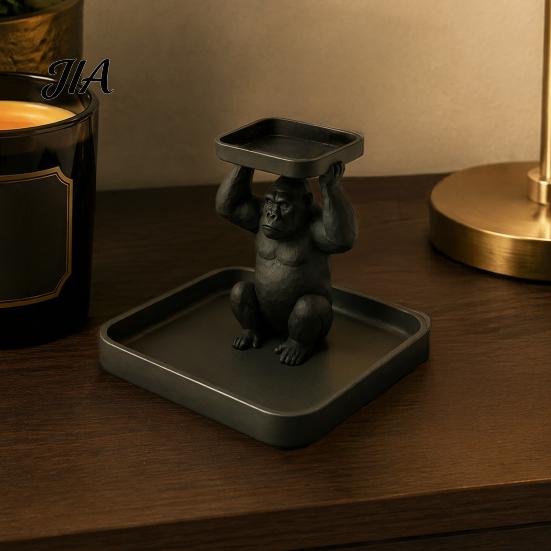 Decorative Storage Bowl 3D Printed Gorilla Tray, Squatting Figure with Dual-Tier for Entryway Table Decor Keys Jewelry Small Trinkets, Creative