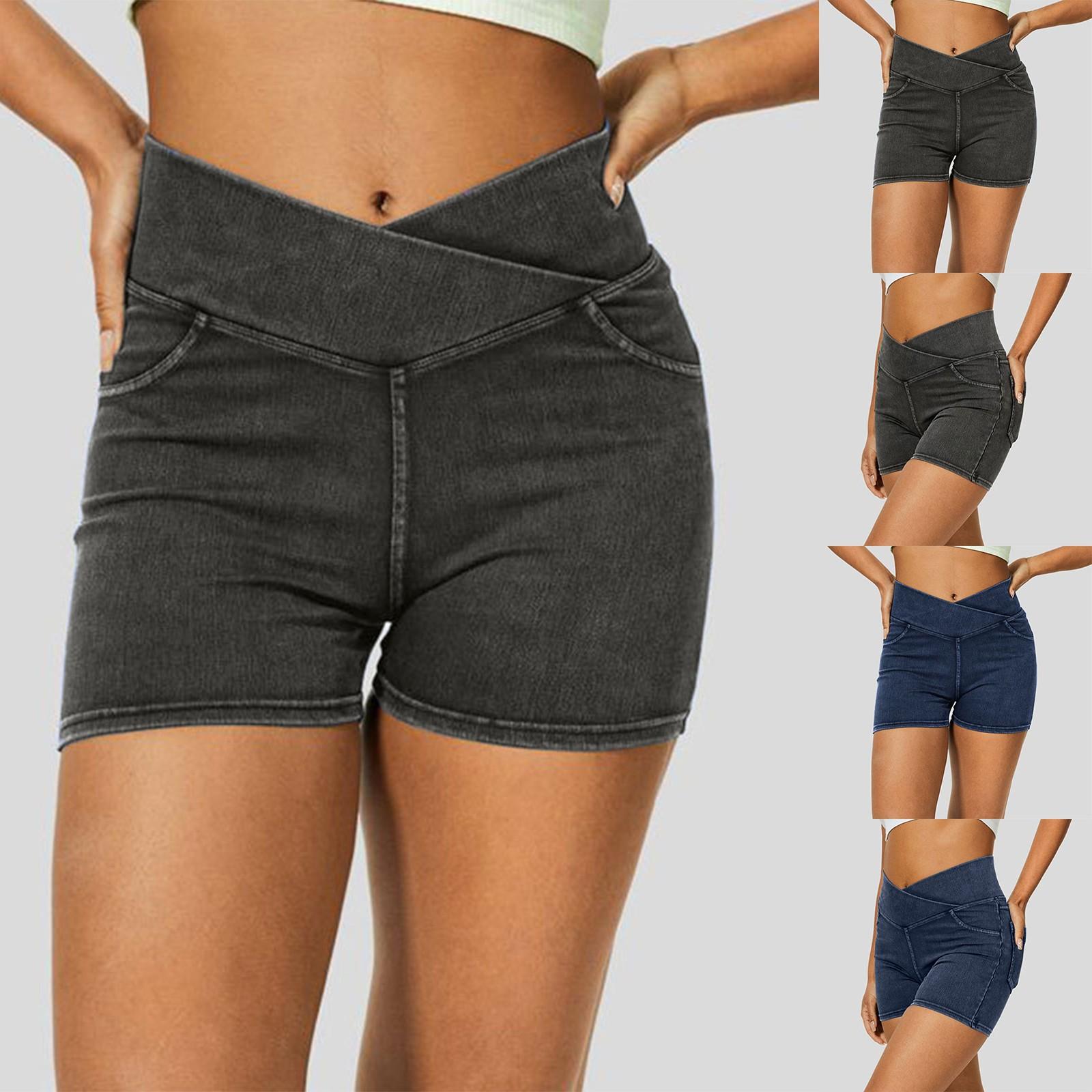 

Women s Fashion Casual Summer Cross High Waist Denim Yoga Three Pants Shorts M