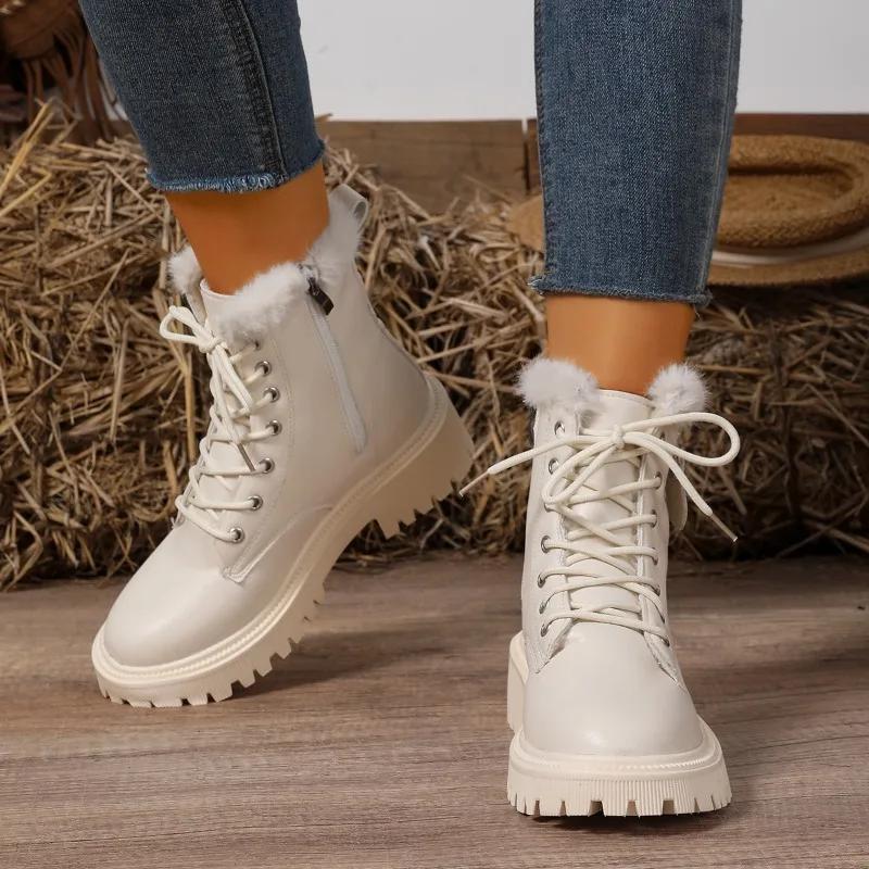 Winter Women Cotton Shoes Fashion Round Toe Leather Non-Slip Platform Booties Trend Casual Warm Women High-top Boots Botas Mujer
