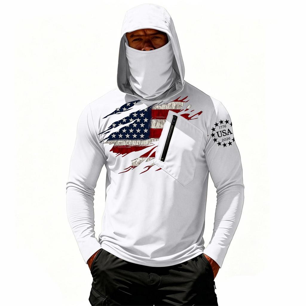 Camiseta Casual con Capucha de Manga Larga para Hombre con Protección Solar