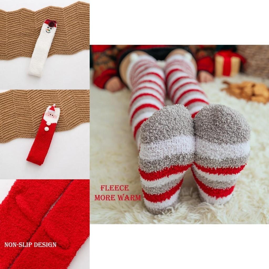Women's Coral Fleece Xmas Socks Warm Thigh Stocking Over Knee Santa Claus Elk Elf