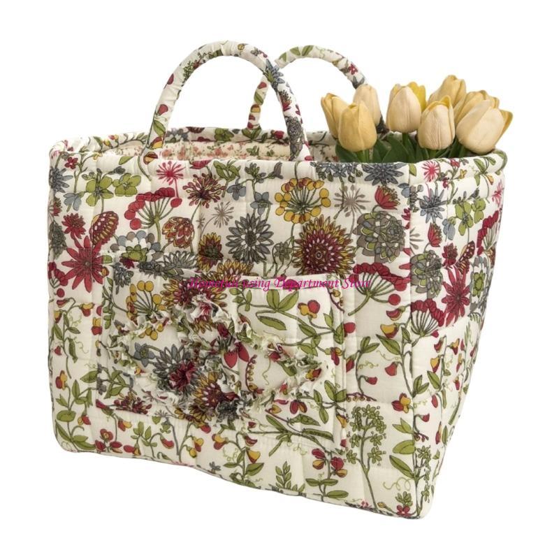 Vintage Floral Foldable Laundry Basket Large Capacity Fabric Storage Bin Handles
