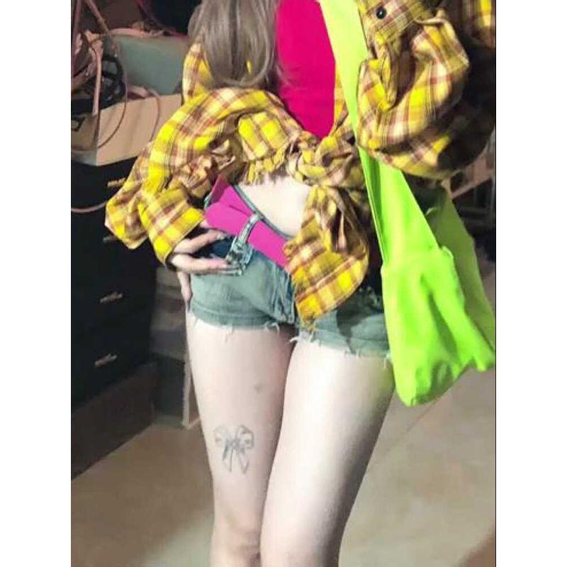 

Модный стиль Y2g Сексуальные джинсовые супершорты с заклепками Женские больших размеров Дизайн в стиле ретро Заниженная талия А-силуэт Чехол Горячие шорты Тренд Yellow mud color S [Suggested 40.00 kg-47.50 kg]]