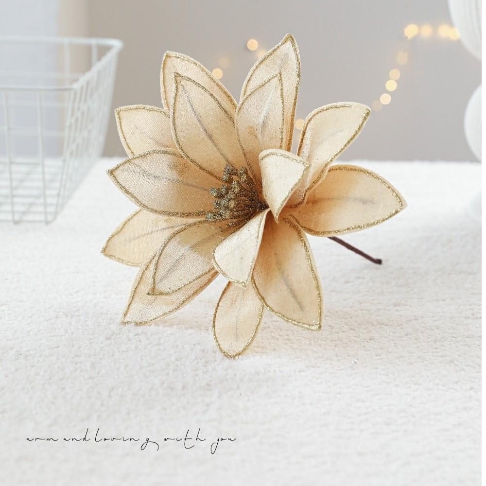 New 25CM Artificial Poinsettia Flower Glitter Sequins Simulation Flowers Sparkling DIY Christmas Flower Christmas Tree Accessory