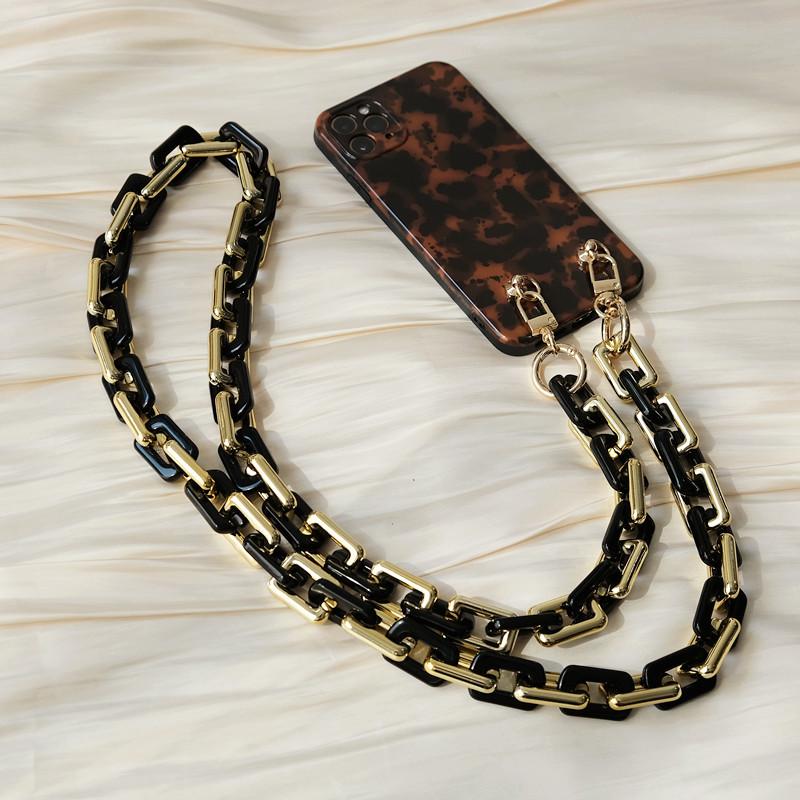 Neue Handy-Zubehör-Handy-Teile-Kette, Anti-Verlust-Universal-Schwarz-Gold-Schulter-Hals-Crossbody-Handy-Gurt-Hüllen-Ketten