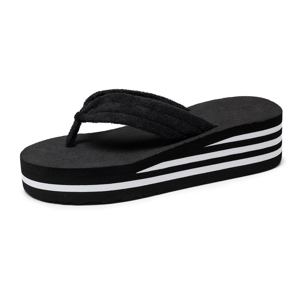 Women's Black and White Striped Non-Slip High-Heeled Towel Slippers