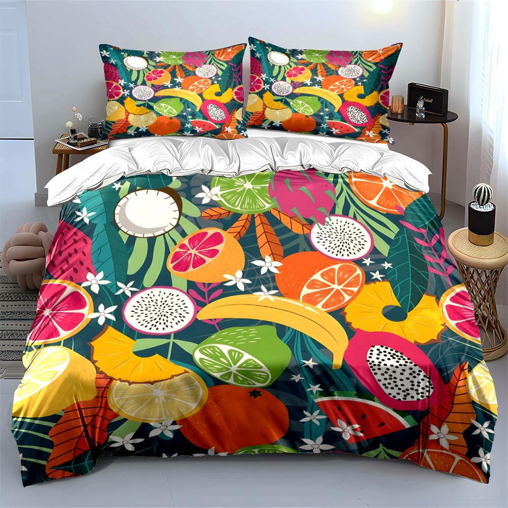 Colorful Tropical Fruit Pattern. Print Bedding Set 1 Duvet Cover 2 Pillowcases For Adult And Children Luxury Gift Full Size