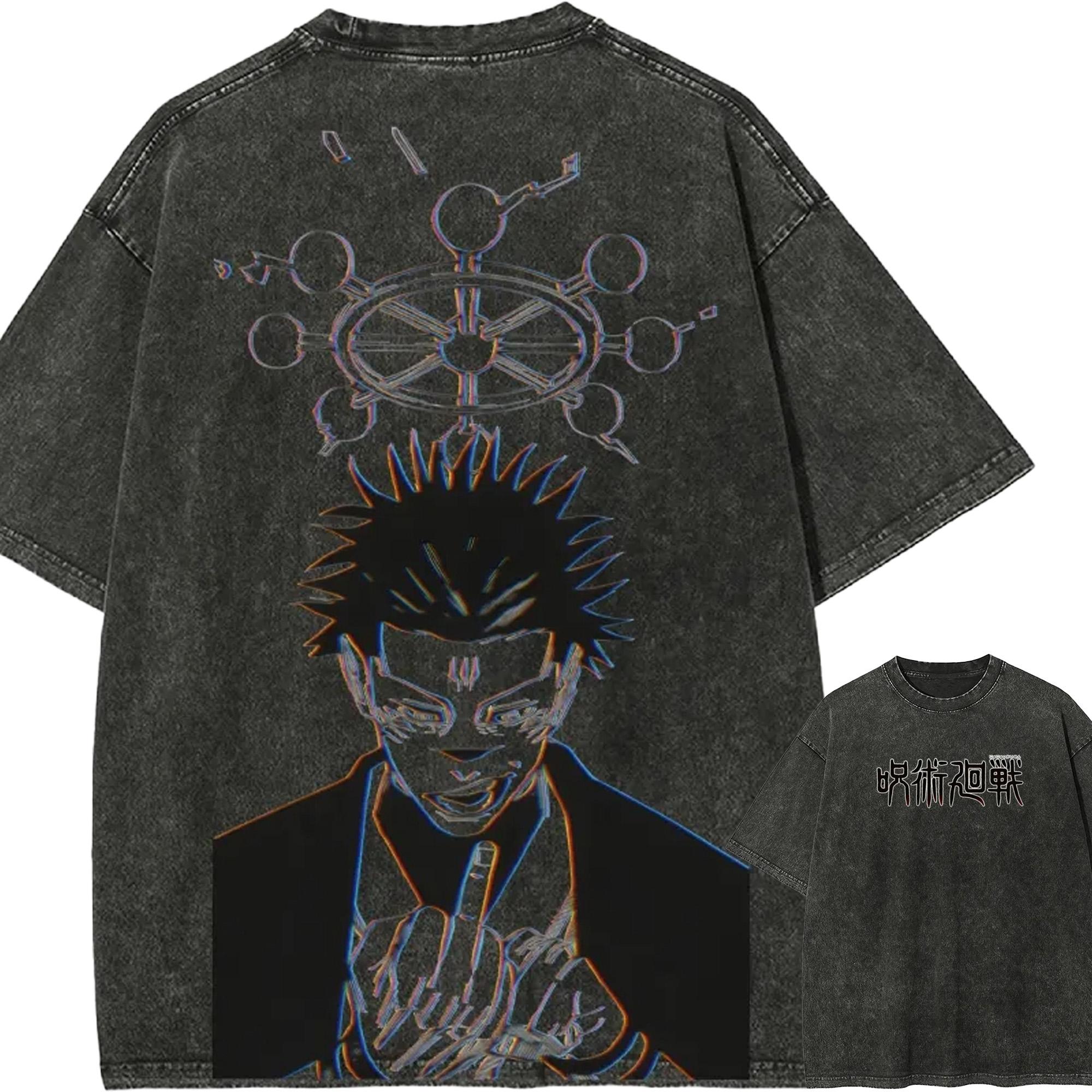 

Sukuna Megumi Glitch T-shirt Jujutsu Kaisen Tee Vintage Washed Oversized Retro Anime Harajuku Men Streetwear Graphic Clothing M