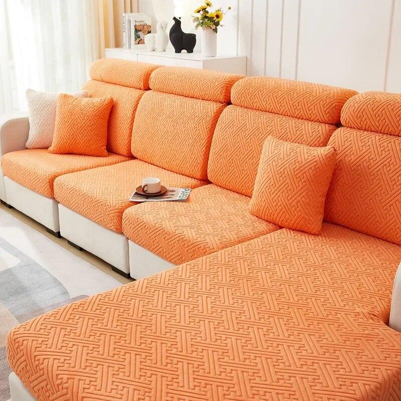 Jacquard Neuer Sofakissenbezug, einfarbig, elastischer Sitzbezug, abnehmbarer, dicker Sofaschutz, L-förmiger Sofabezug, Haustiere, Wohnzimmer, Zuhause