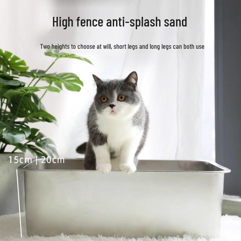 Cutie de litieră extra mare din oțel inoxidabil cu partea superioară deschisă - Anti-stropire, semi-închisă, ridicată, rezistentă la mirosuri.