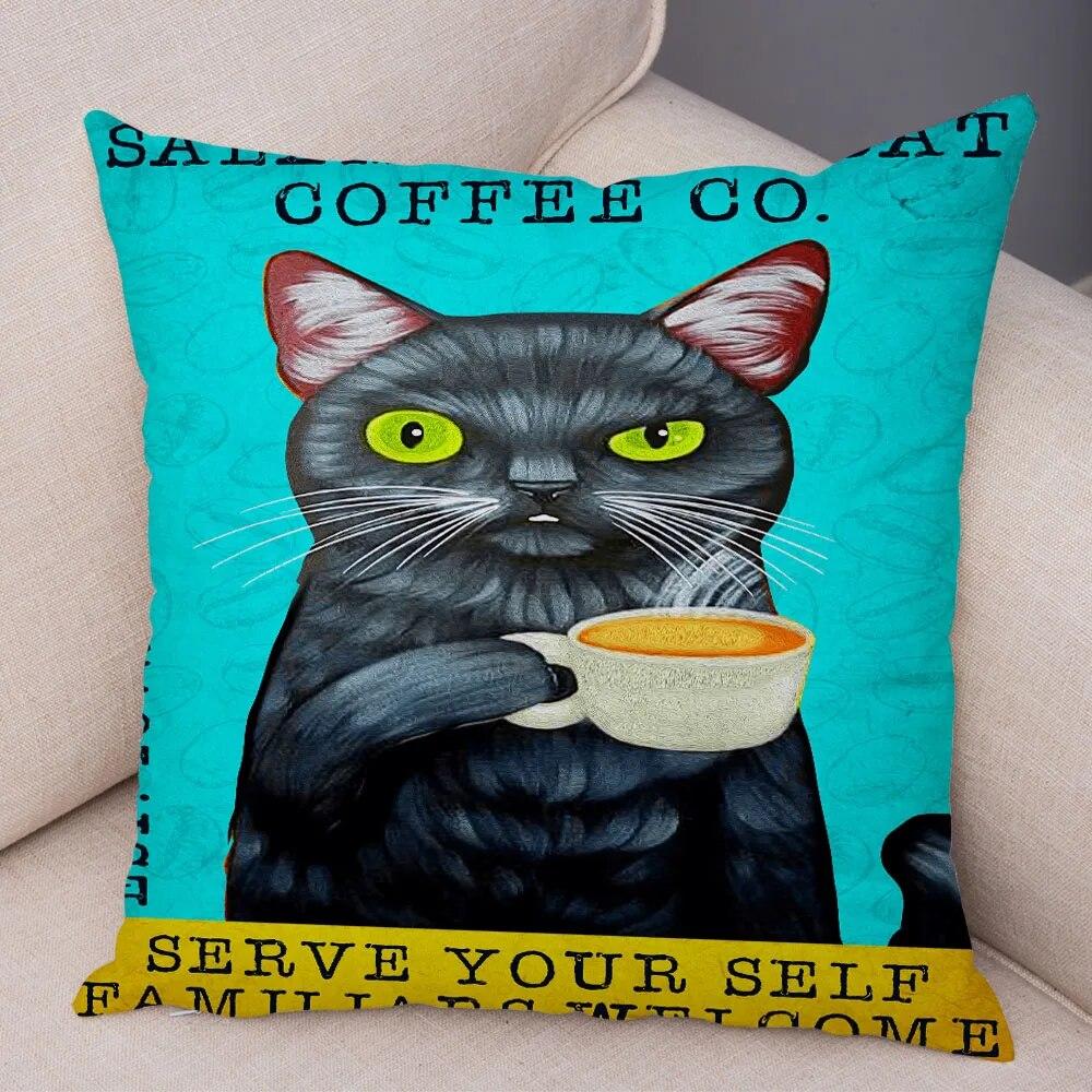 Cute Pet Cartoon Animal Cushion Retro Coffee Cat Pillowcase Decoration Sofa Home Car Pillowcase