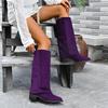 Fashion Block Heel Plus Size Non-Slip Sleeve Boots Women's Fall New Outside Suede No Lining Fashion Tall Boots