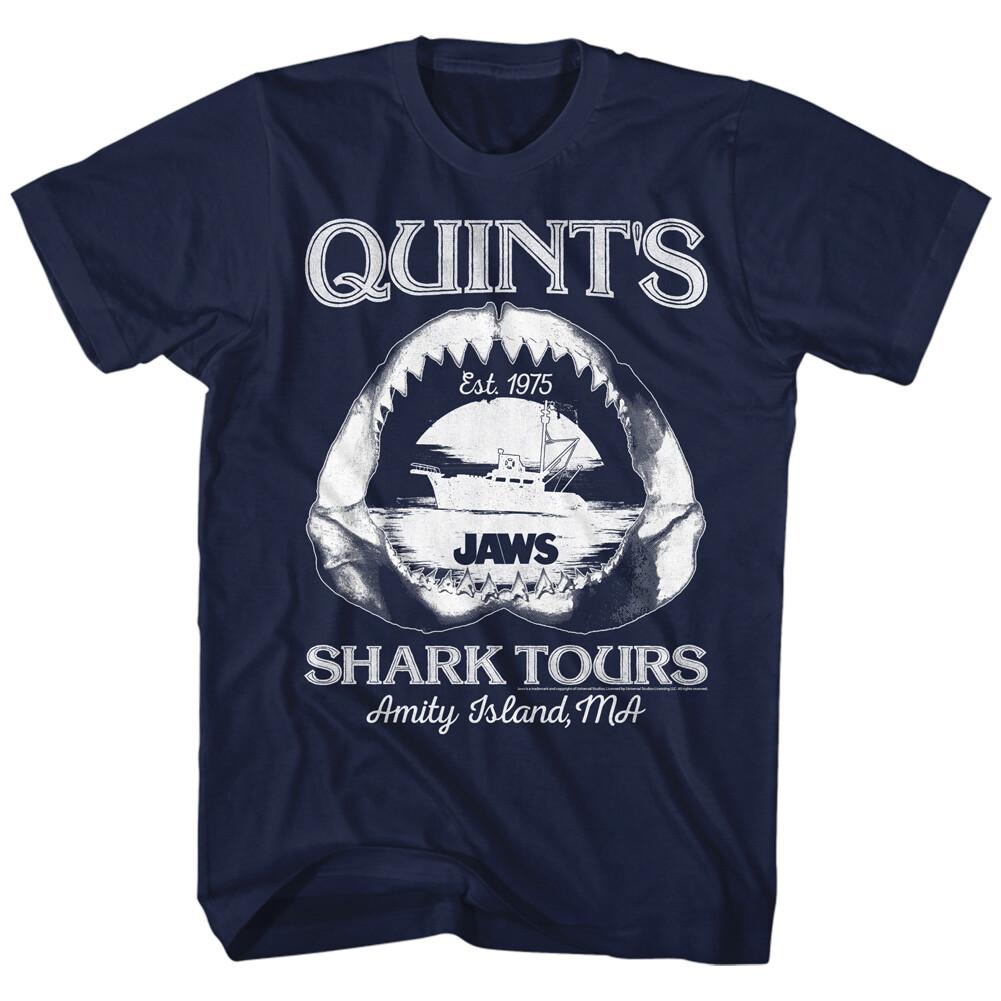 Jaws 70 Thriller Movie Quint Shark Tour Est 75 Amity Island MA Men T Shirt XXL