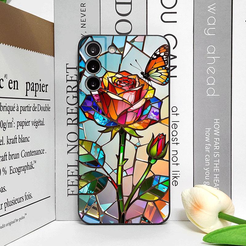 Bunte Glas-Stil-Rosenmuster-Handyhülle für Samsung Galaxy S26 S25 S24+ S23 Ultra S22 Plus S20 S21 FE M53 Weiche Hülle