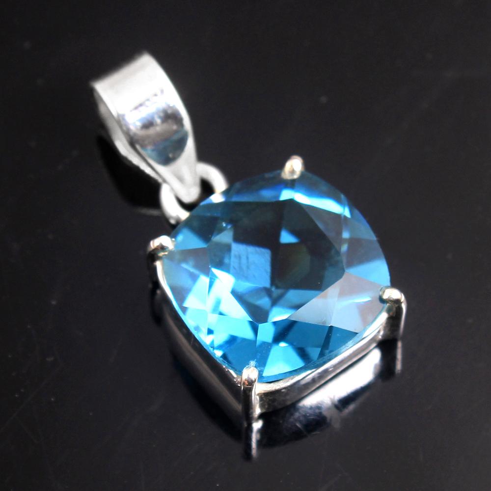 Blue Topaz Gemstone Women Pendant Pure 925 Sterling Silver Handmade Jewelry