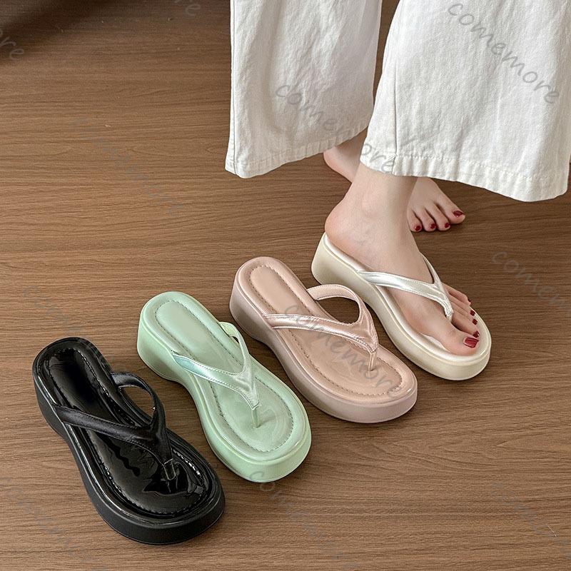 Fashion Comemore Summer Clip Toe Platform Wedges Women Slippers Fashion Thick Heel Flip Flops Solid Casual Sandals Slipper for Women