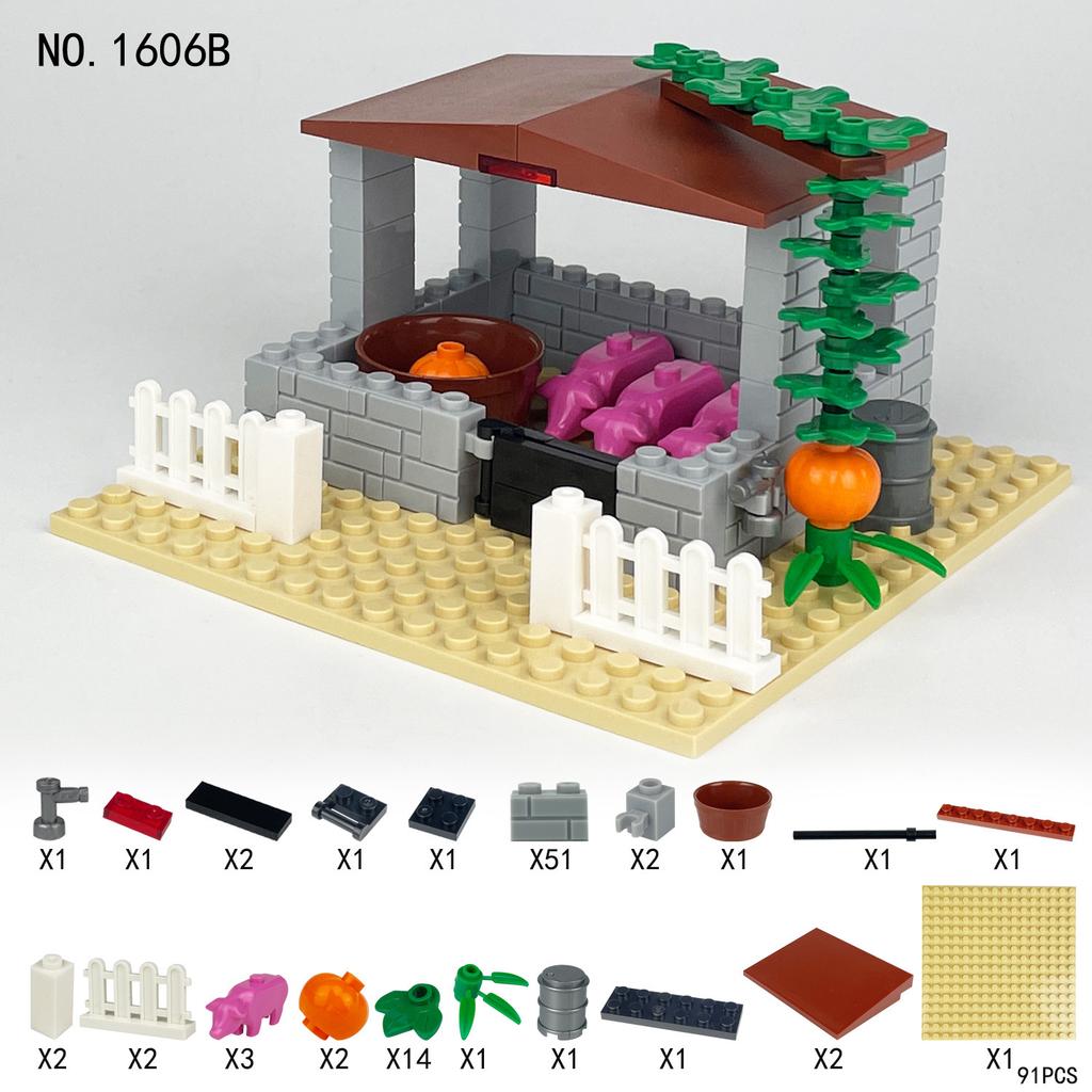 Children'S Toys Green Dream Farm 1606C Building Block Scene Vegetable Garden Animal Melon And Fruit Farm Accessories