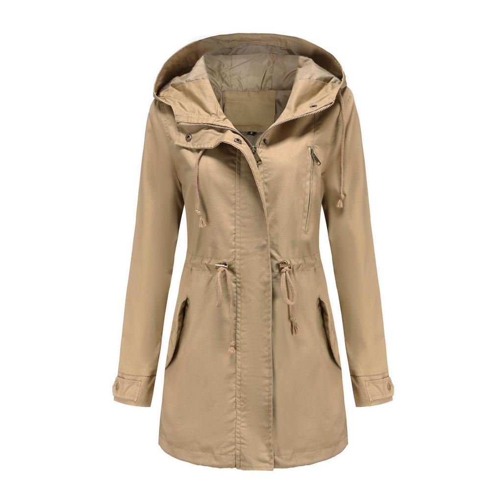 2022 Women's Plus Size Cotton Hooded Windbreaker - Spring/Autumn Loose Solid Color Coat