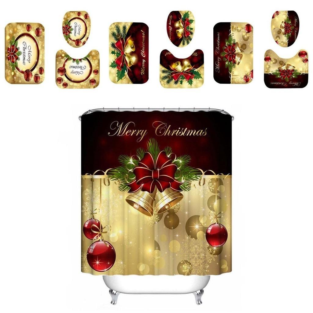 Elegant Christmas Shower Curtain And Toilet Mat Set For Stunning Holiday Home Decor